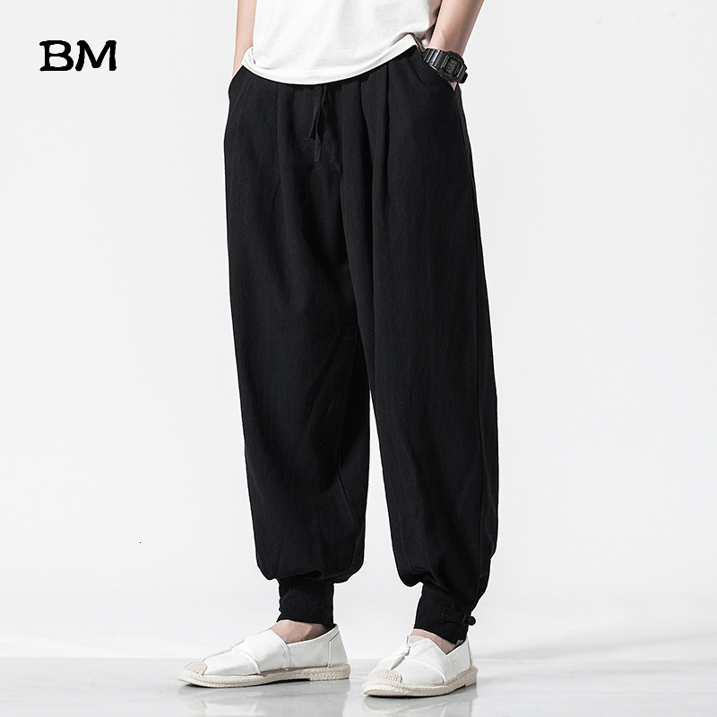 Men's Pants Chinese Style Sweatpants Ancient Linen Bloomers Casual Fashion Joggers Men Loose Large Size Sports 5XL Trousers Male 221116