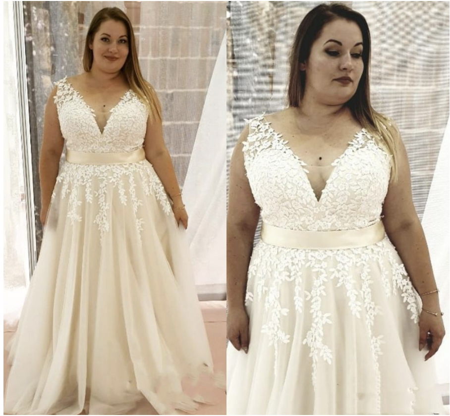 Plus Wedding Dress Custom Made V-Neck Sleeveless A-e Bridal Gowns Lace Appliques Gorgeous For Large Size Brides Tank Dresses