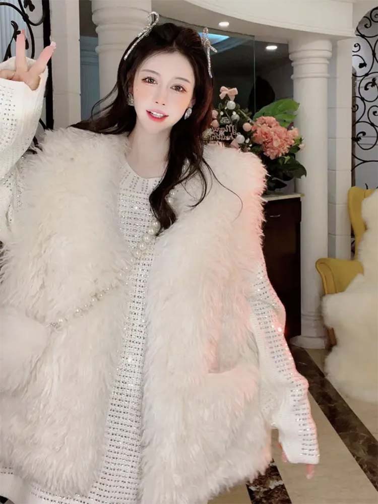 Womens o-neck luxury full rhinestone patched medium long loose sweater pullover tops