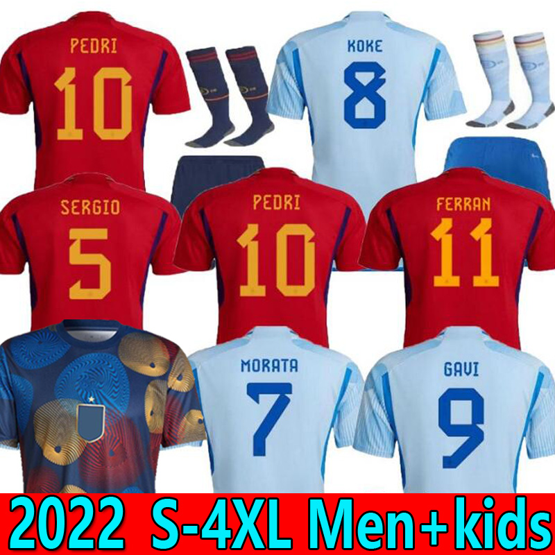2022 Spain soccer jerseys Espana GAVI ANSU FATI ASENSIO MORATA PEDRI FERRAN AZPILICUETA C.SOLER 22 23 WORLD RAMOS CUP fans football Big Size shirts men kids kit, 22/23 home 2