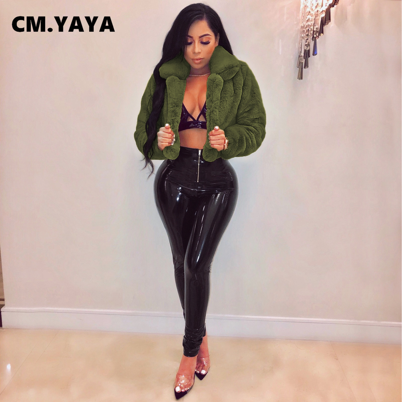 Women's Fur Faux CM.YAYA Winter Women Solid Jackets Streetwear Fashion Long Sleeve Open Stitch Slim Coats Ladies Cardigan Elegant 221116