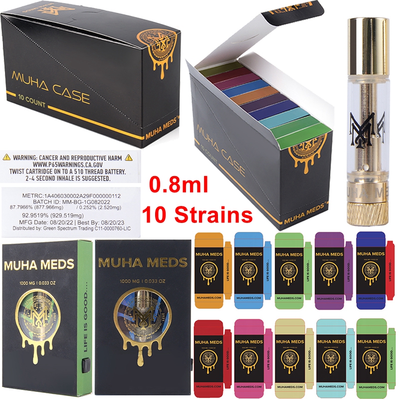 10 Strains Muha Meds Atomizers Empty Carts 0.8ml Vape Cartridges Packaging Ceramic Coil Gold Thick Oil Vaporizer 510 Thread E Cigarettes
10 Strains Muha Meds Atomizers Empty Carts 0.8ml Vape Cartridges Packaging Ceramic Coil Gold Thick Oil Vaporizer 510 Thread E Cigarettes