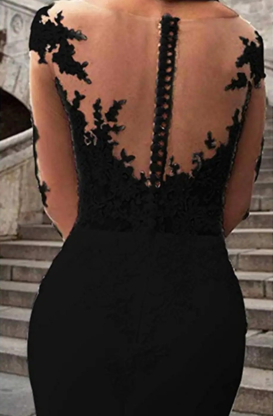 Mermaid Women Wedding Dress Jewel Neck Illusion Sleeves Lace Tulle Bridal Party Gowns Custom Made Black Vestidos de Novia 2023