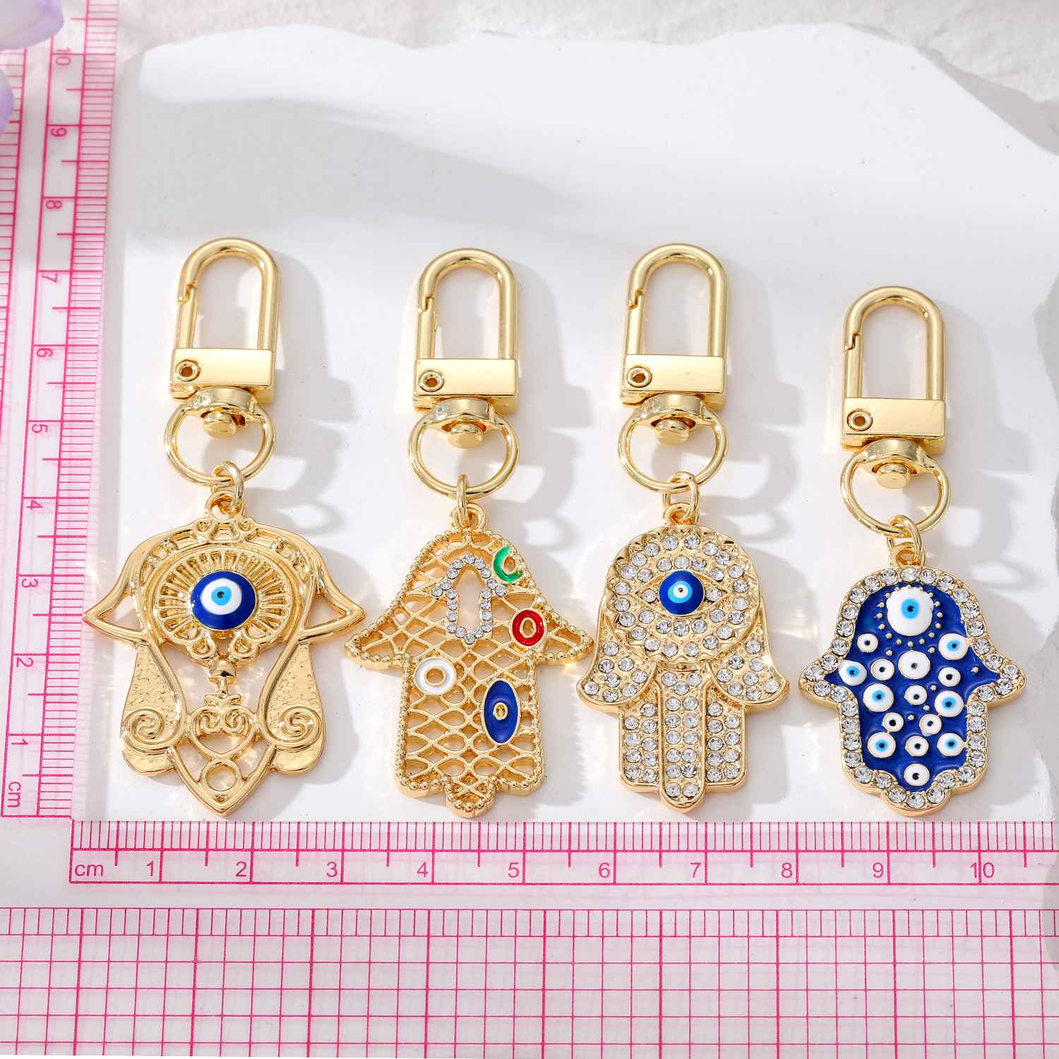 Evil Eye Fatima Hand Keychain Key Rings For Friend Lovers Gift Crystal Blue Eye Bag Car Keyring Pendant