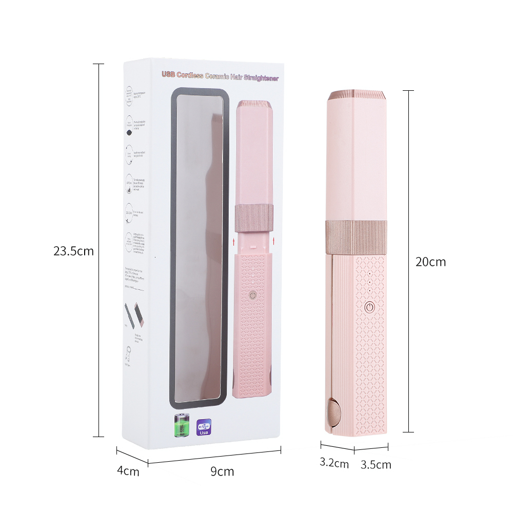 Curling Irons 2 in 1 USB Cordless Hair Straightener Splint Styling Curler Pink Portable Travel Dorm for Student Unique Gift 221116