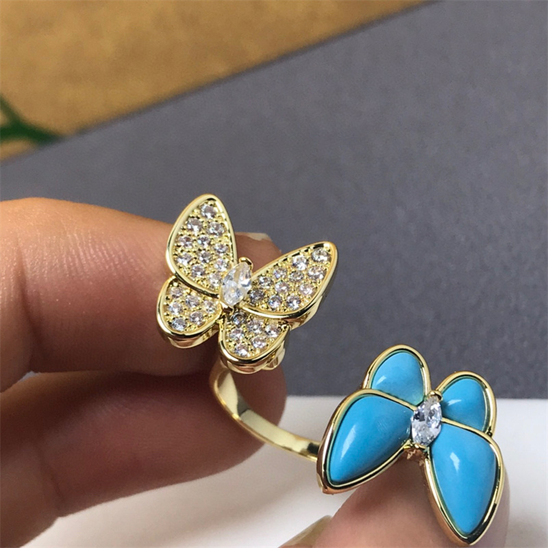 Designer Ring Jewelry Butterfly Rings Bling Cubic Zircon 18K Gold Plated Hiphop Opening Ring Women Luxury Wedding Jewellry YQ
