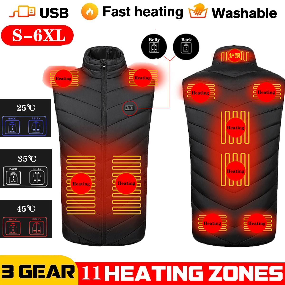 Men's Vests 17/11 Places Heated Men Women Usb Jacket Heating Thermal Clothing Hunting Winter BlackS-6XL 221116