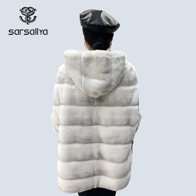 Women's Fur Faux Real Rex Rabbit Natural Coat Female Hoodies Zipper Poncho Jackets Winter Clothes Woman Fluffy Warm Fashion Big Size 221116