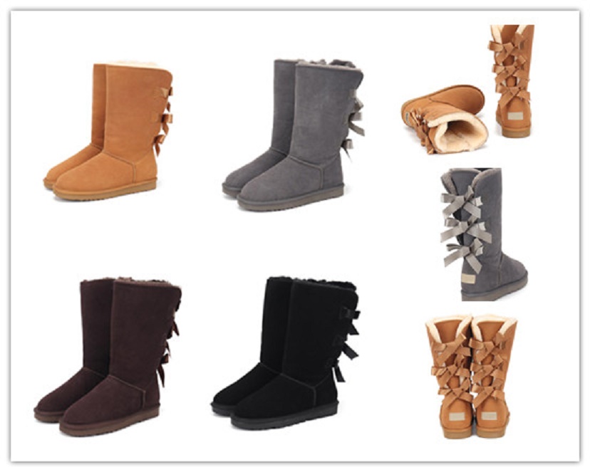 2023 Catwalk style 3-Row Bowknot Design Snow boots luxury Australia High Boots for women fashion Winter warm shoes New uggitys Woolen bootss ugglie