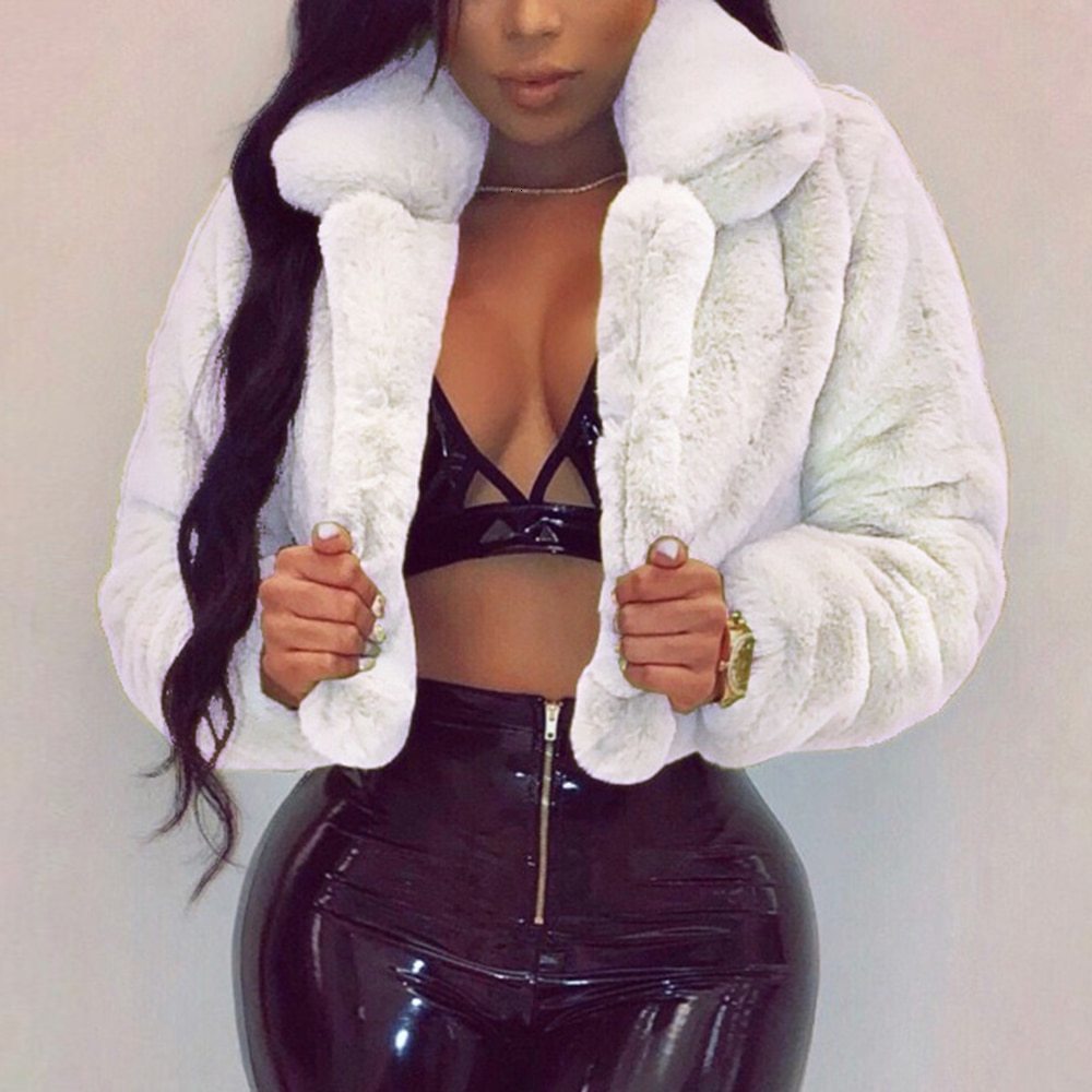 Women's Fur Faux Fashion Coats Warm Fluffy Cropped Jackets ry Winter Down Collar Open Front Short Overcoats 221116