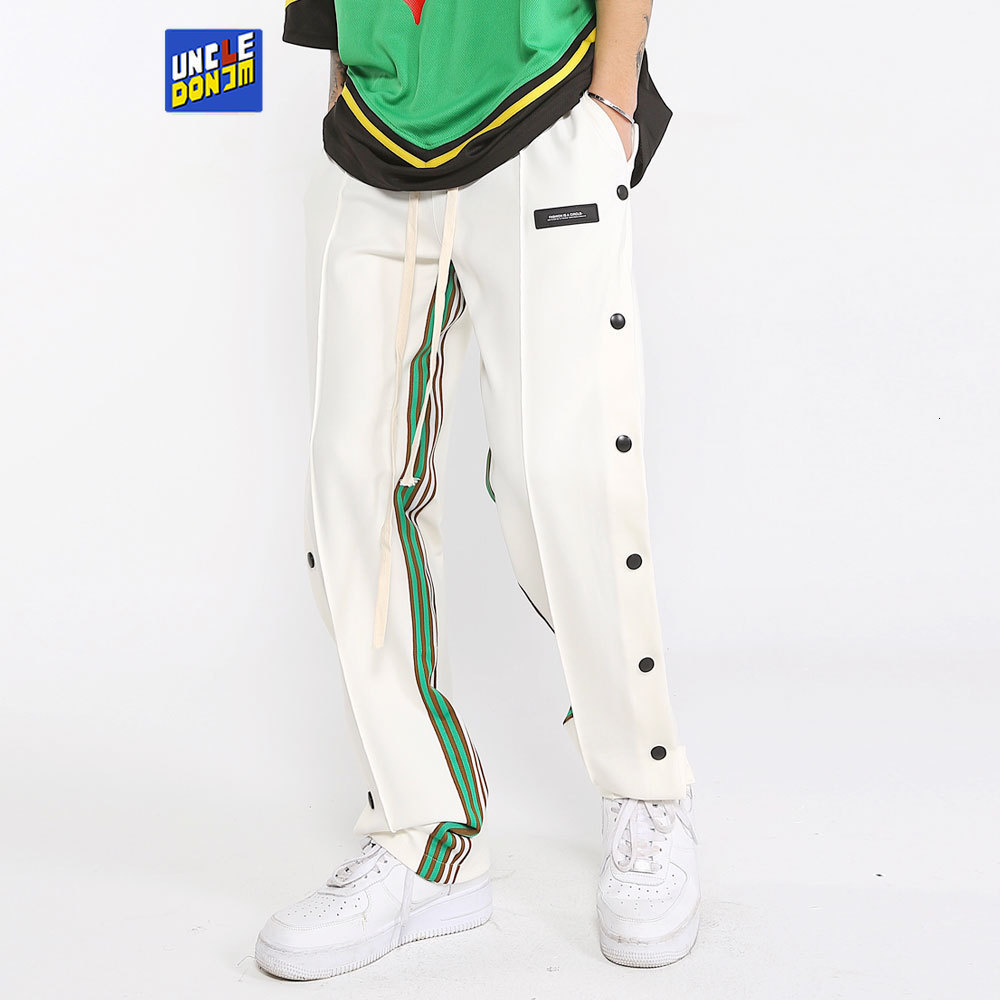 Men's Pants Patchwork Side Striped Casual Men Button Slit Trousers Skateboard Fashion Sweatpants Hip Hop 221116