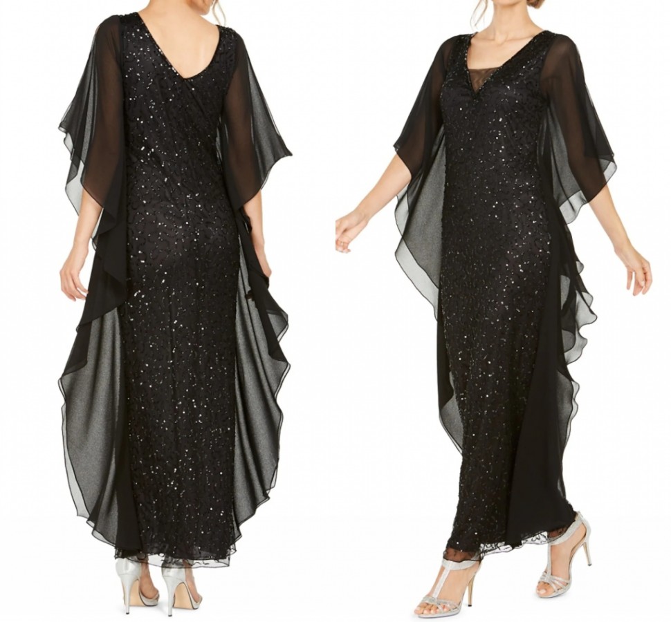 Black Sheath Mother of the Bride Dress 2023 Elegant V Neck Ankle Length Sequiln Chiffon Half Sleeve Groom Godmother Gowns For Wedding New