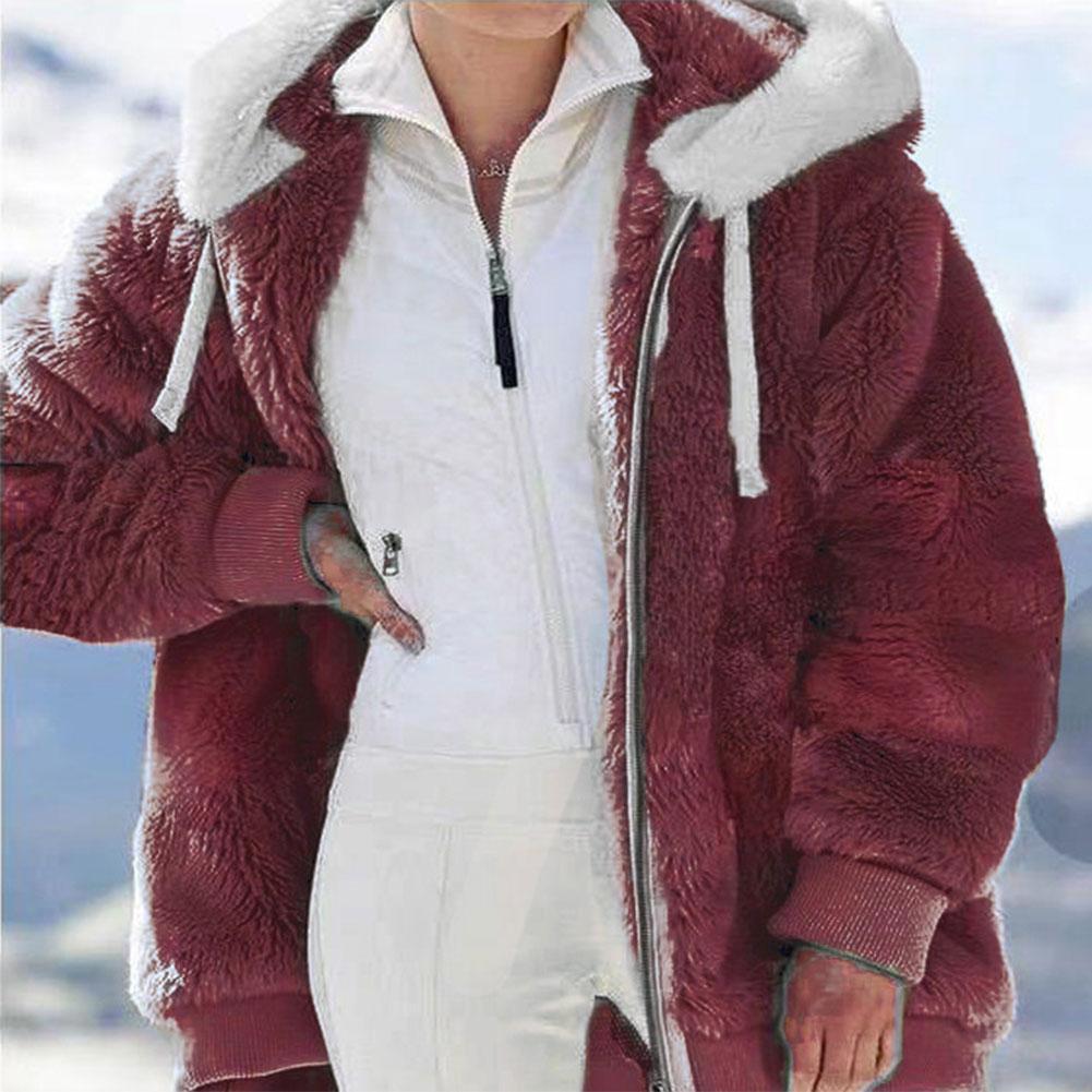 Women's Fur Faux Winter Warm Coat Zipper Plush Hooded Cardigan Loose Jacket Plus Size Hood Sweat-shirt Outwear Overcoat 221116