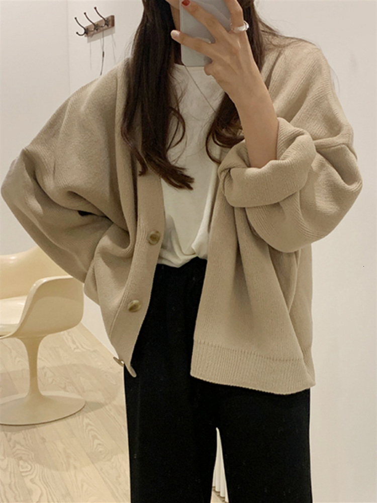 Women's Knits Tees Colorfaith V-Neck Buttons Cardigans Oversized Fashionable Korean Lady Winter Spring Sweaters Knitwears SWC18190 221117