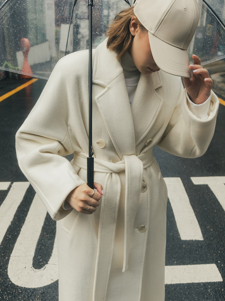 Womens Wool Blends Winter Women Elegant Long Woolen Coat With Belt Solid Casual Double Breasted Chic Outerwear Ladies Overcoat Female Clothes 221117