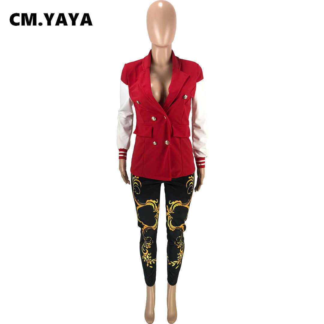 Women's Suits Blazers CM.YAYA Women Baseball Style Notched Neck Double Breasted Long Sleeve Patchwork Blazer Tops T221027