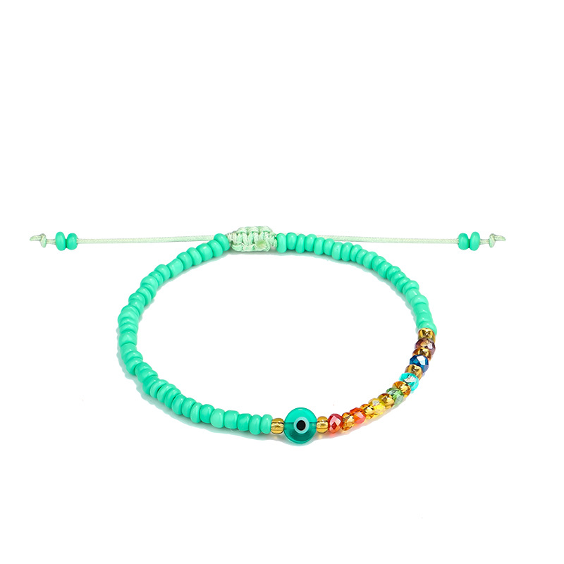 Evil Turkish Eye Bracelet Handmade Rope Chain Colorful Crystal Rice Beaded Braided Bracelets for Women Mens Jewelry