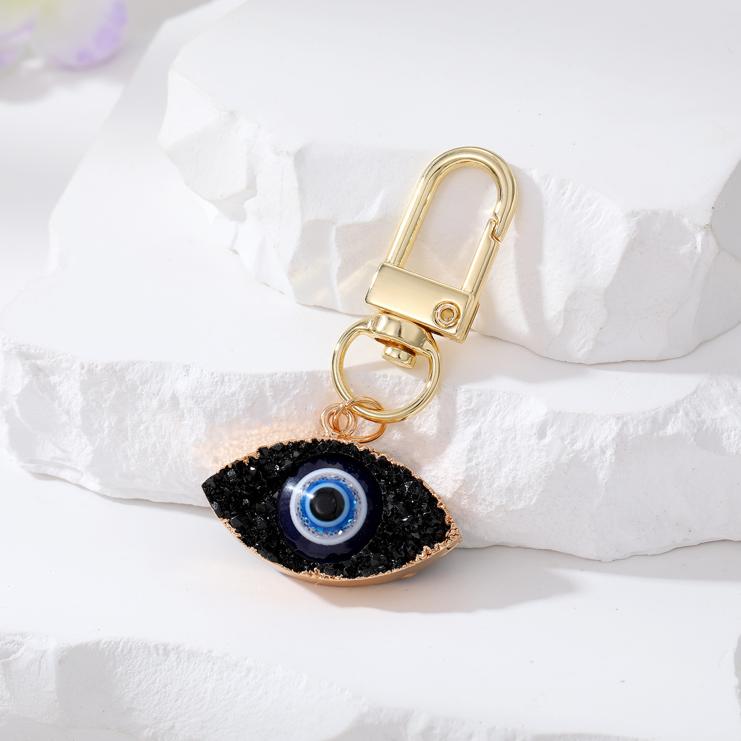 Evil Eye Keychain Resin Druzy Drusy Pendant Keyring Necklace Women Lucky Turkish Key Ring Car Key Chains Ring Holde