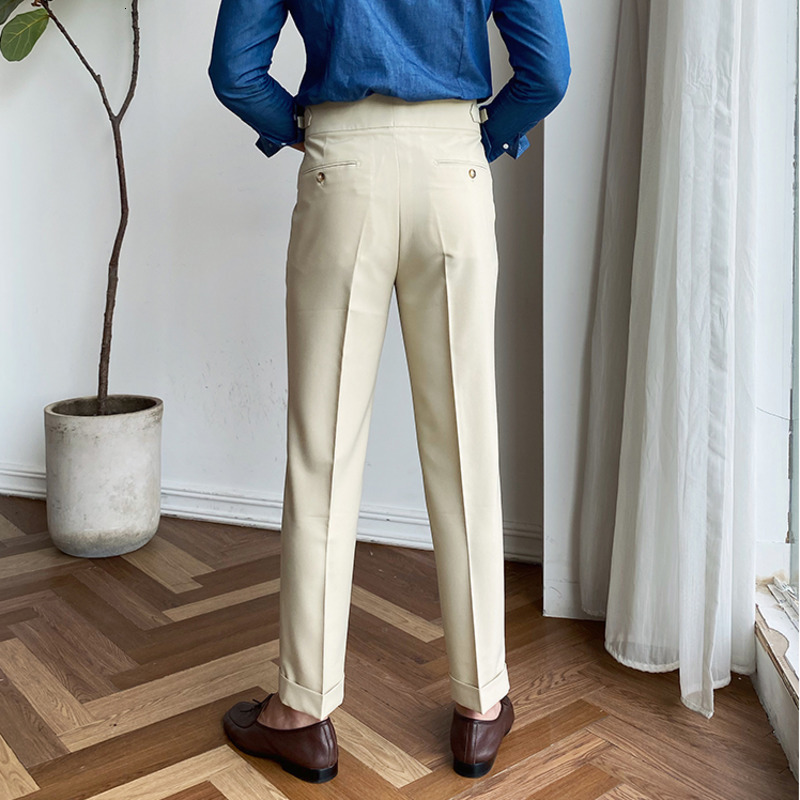 Mens Pants British High Waist Straight Social Trousers Italian Formal alones Hombre Dress Ankle 221117