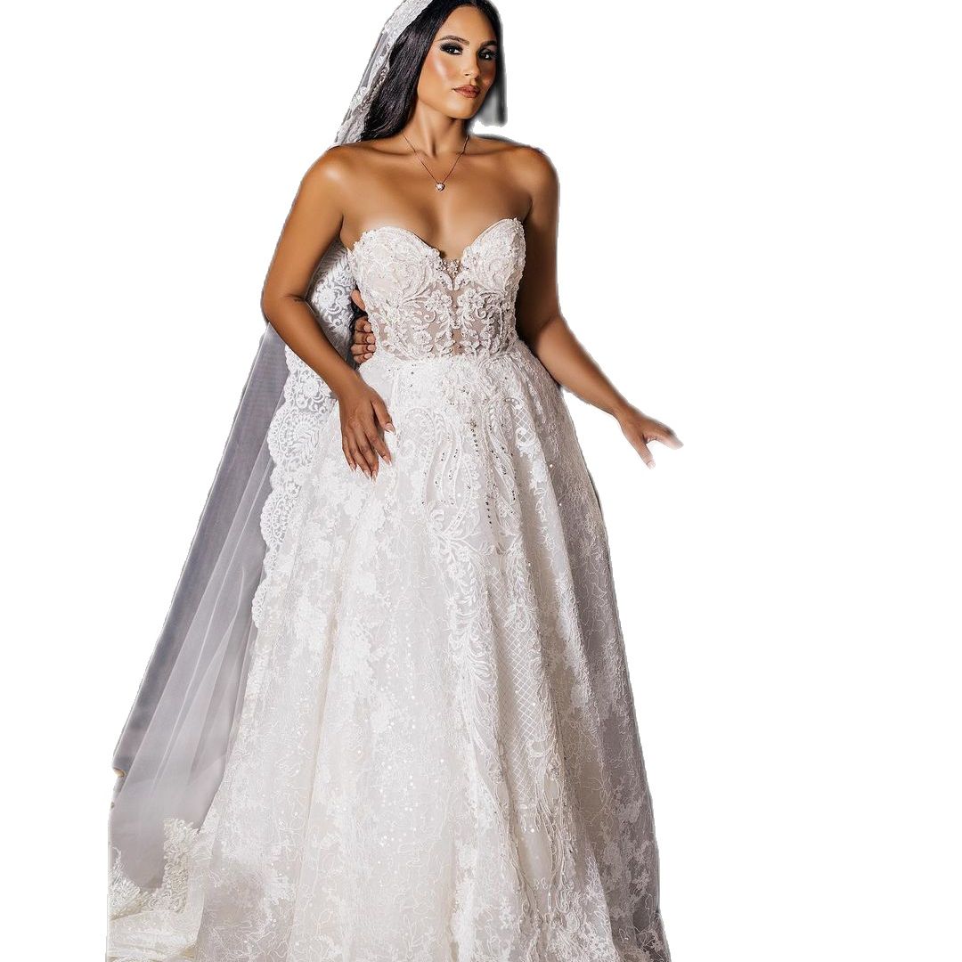 Plus Size Soft Lace Wedding Dress Illusion Appliques Strapless Bridal Gowns Custom Made Vestidos De Novias