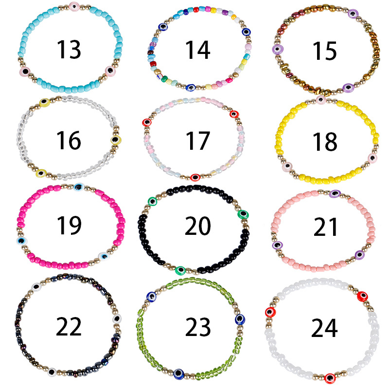 Evil Turkish Eye Bracelet Handmade Rope Chain Colorful Crystal Rice Beaded Elasticity Bracelets for Women Mens Jewelry