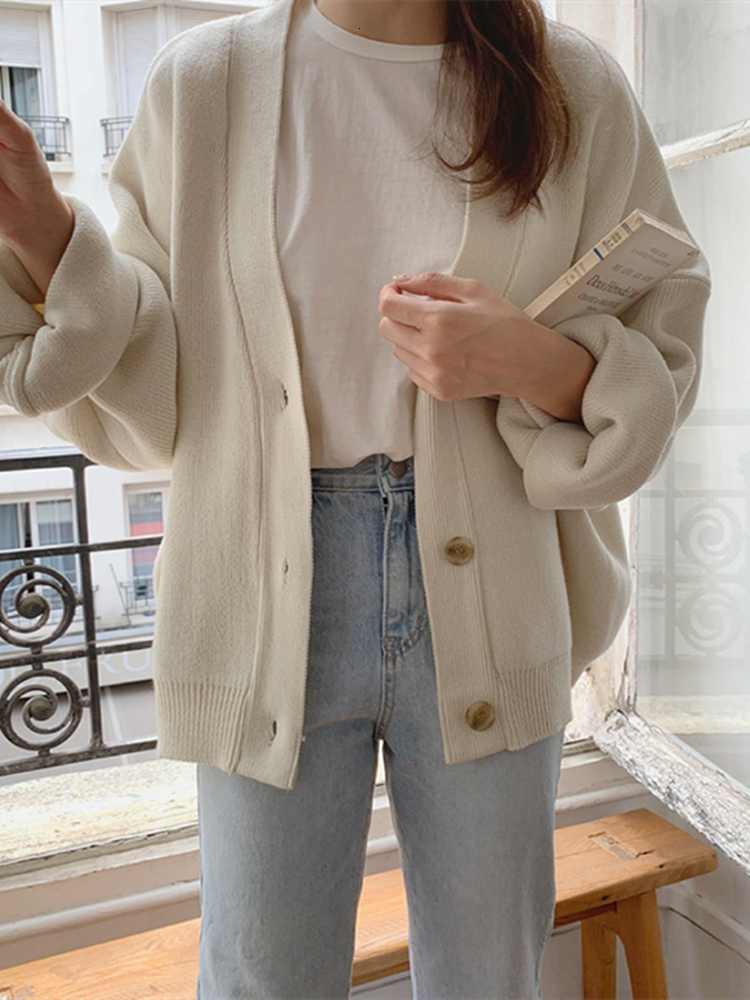 Women's Knits Tees Colorfaith V-Neck Buttons Cardigans Oversized Fashionable Korean Lady Winter Spring Sweaters Knitwears SWC18190 221117