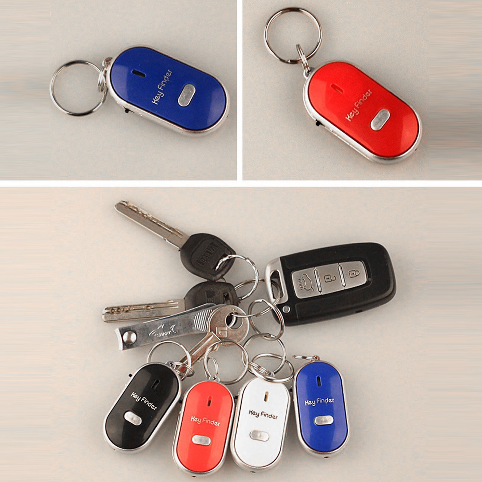 LED Whistle Key Finder Flashing Beeping Sound Control Alarm Anti-Lost Key Locator Finder Tracker with KeyRing Mini Keychain
