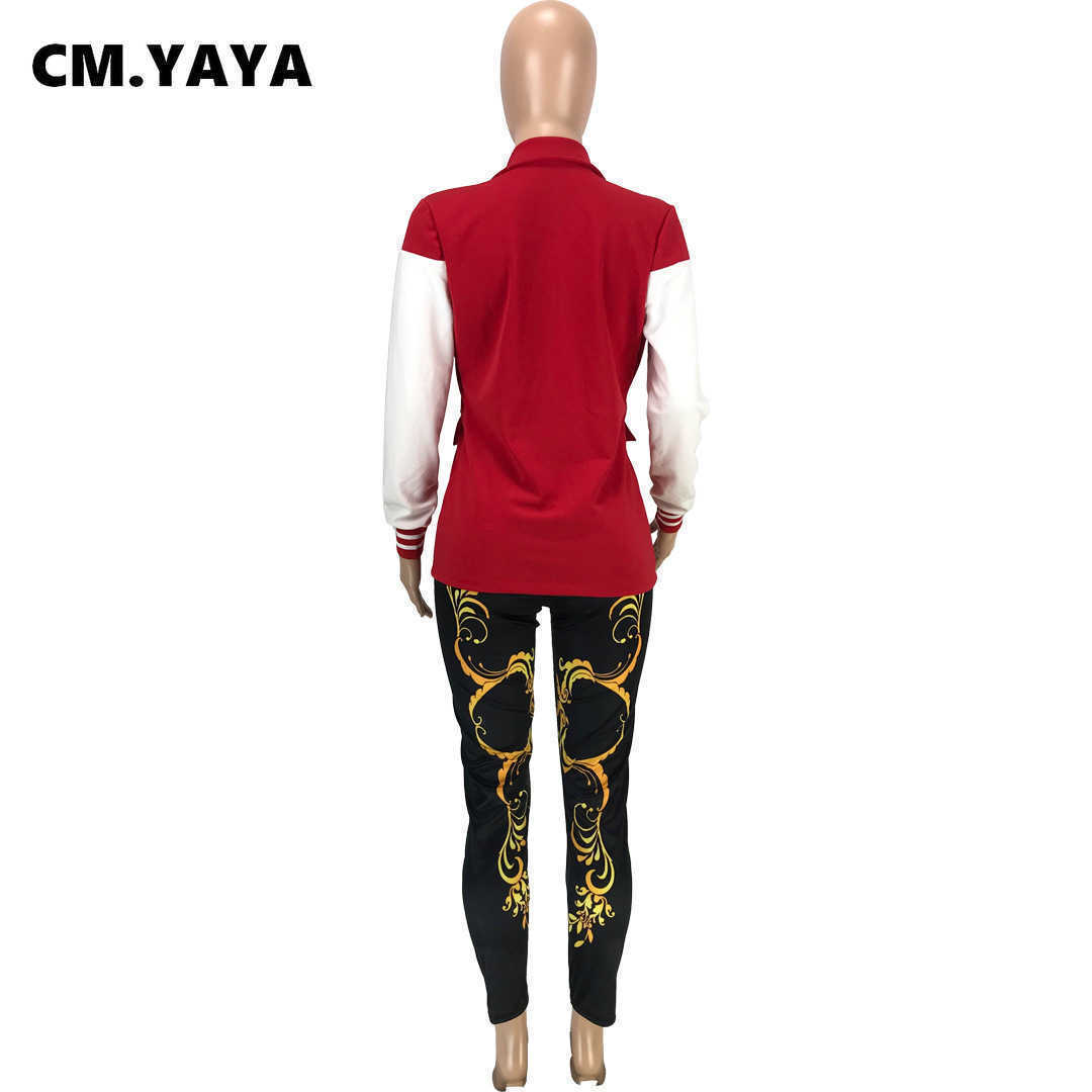 Women's Suits Blazers CM.YAYA Women Baseball Style Notched Neck Double Breasted Long Sleeve Patchwork Blazer Tops T221027
