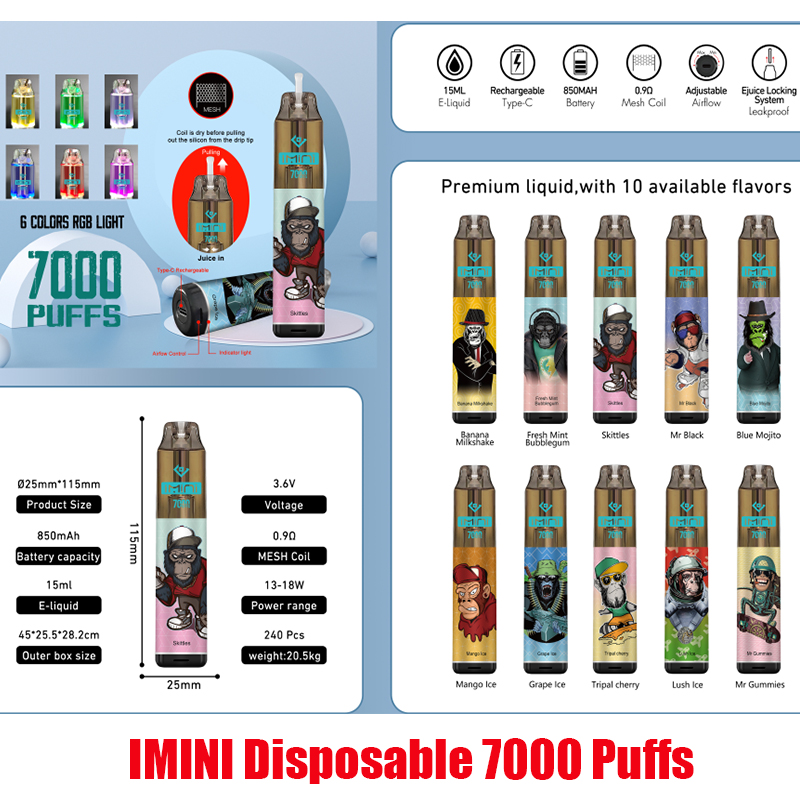 Original IMINI Disposable E-cigarettes Device kit 7000 Puffs 15ml Prefilled Pods Mesh Coil Cartridge 850mAh Rechargeable Battery Big Stick Vape Pen Authentic
Original IMINI Disposable E-cigarettes Device kit 7000 Puffs 15ml Prefilled Pods Mesh Coil Cartridge 850mAh Rechargeable Battery Big Stick Vape Pen Authentic