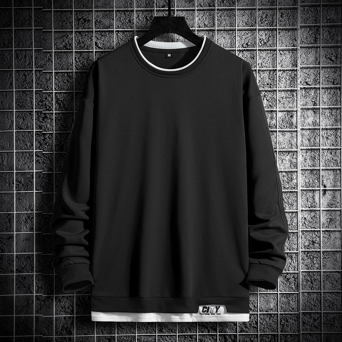 Mens Hoodies Sweatshirts Men Solid Drop Shoulder 2 In 1 Sweatshirt 221117