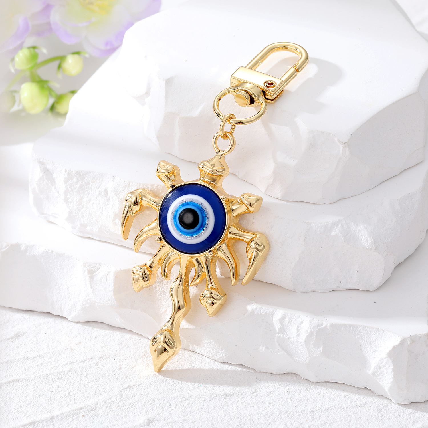 Turkish Evil Eye Hamsa Hand Elephant Keychain Key rings Zircon Fatima Blue Eye Bag Car Charms Accessories Jewelry