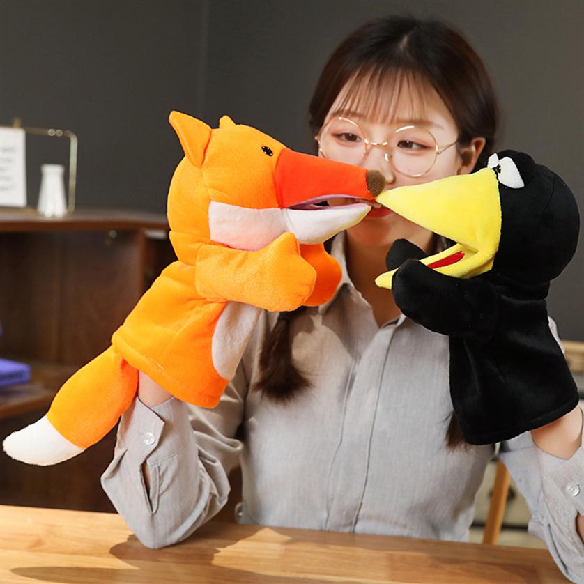 Cute soft animal psh toys cartoon fox crow stuffed hand puppets for kids pretend toys creative activity props284h