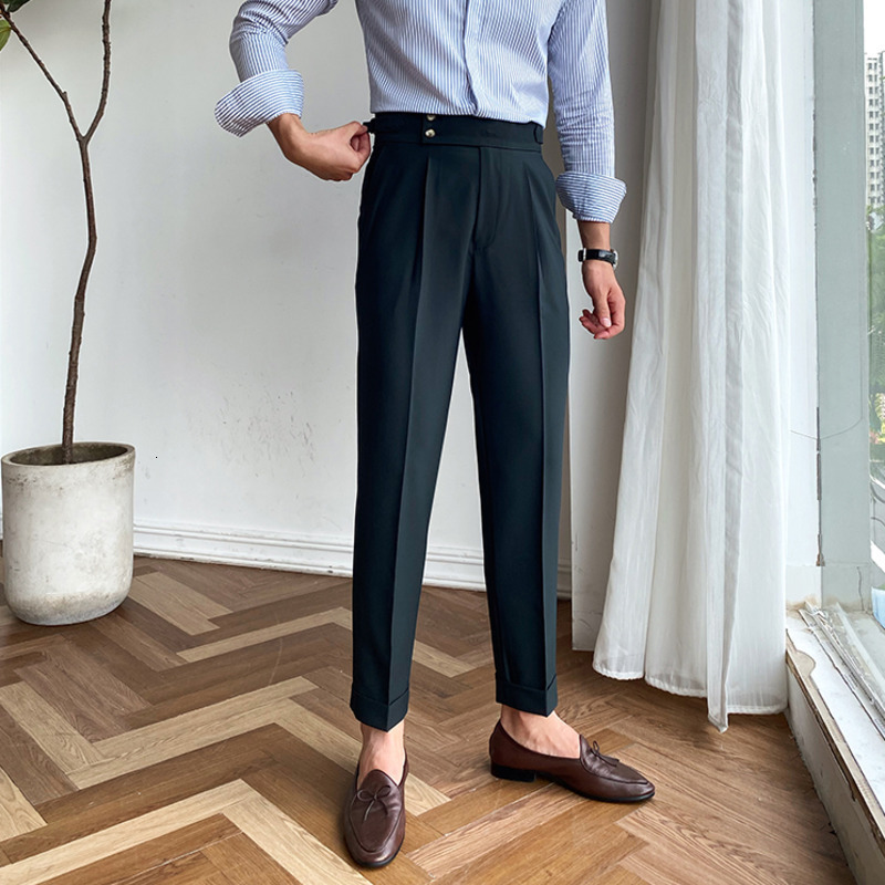 Mens Pants British High Waist Straight Social Trousers Italian Formal alones Hombre Dress Ankle 221117