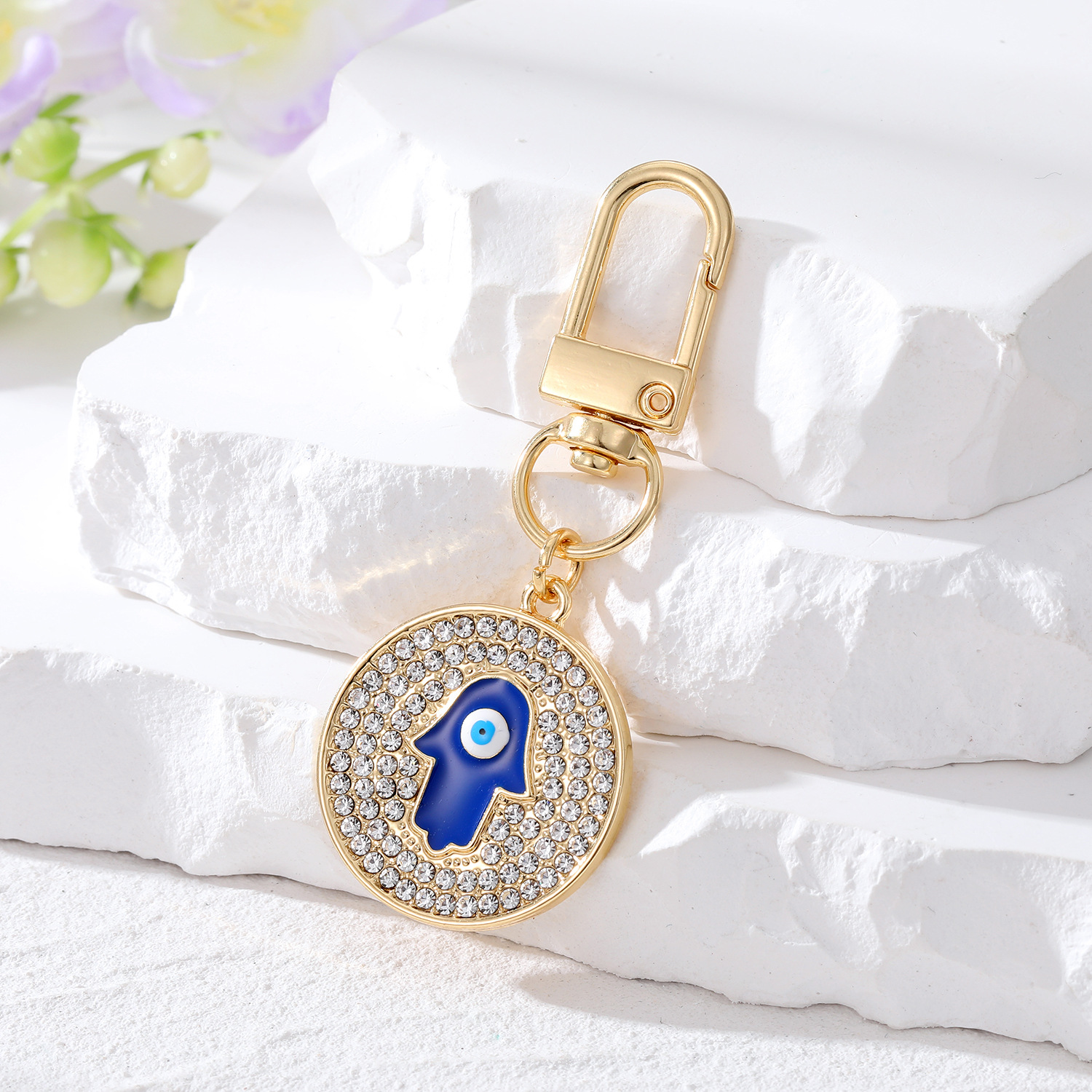 Turkish Evil Eye Hamsa Hand Elephant Keychain Key rings Zircon Fatima Blue Eye Bag Car Charms Accessories Jewelry