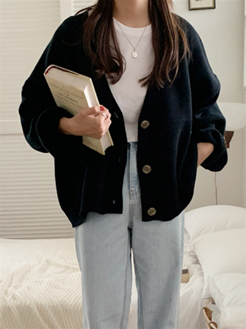 Women's Knits Tees Colorfaith V-Neck Buttons Cardigans Oversized Fashionable Korean Lady Winter Spring Sweaters Knitwears SWC18190 221117