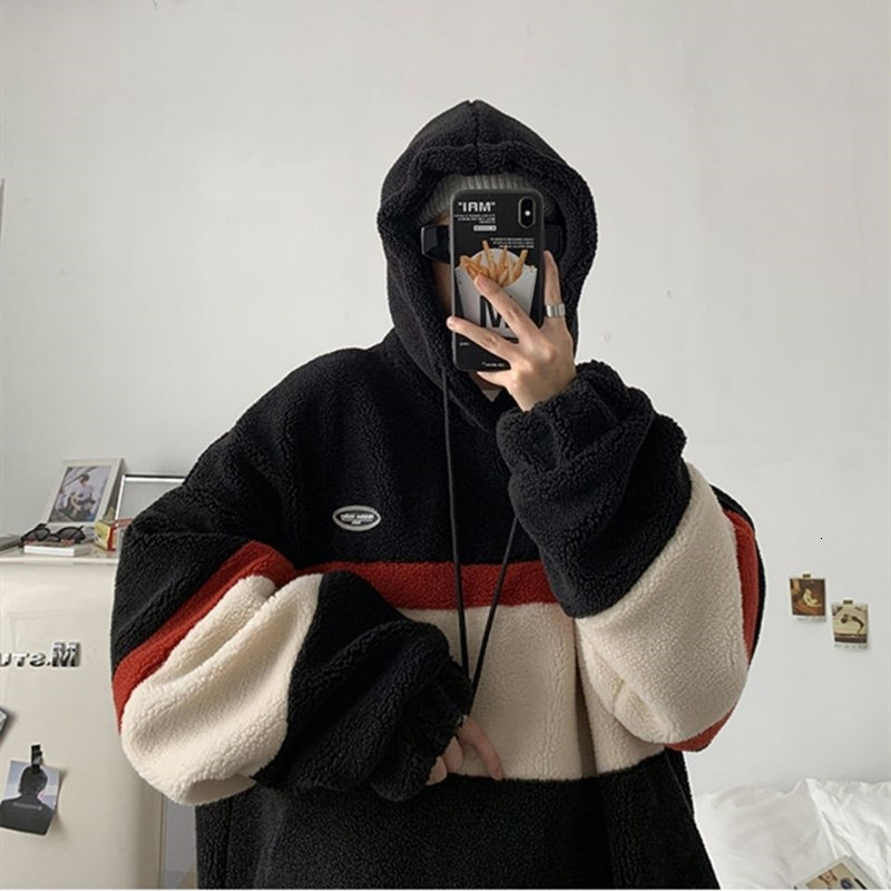 Mens Hoodies: Fleece Patchwork Stripe Hooded Coats For Men