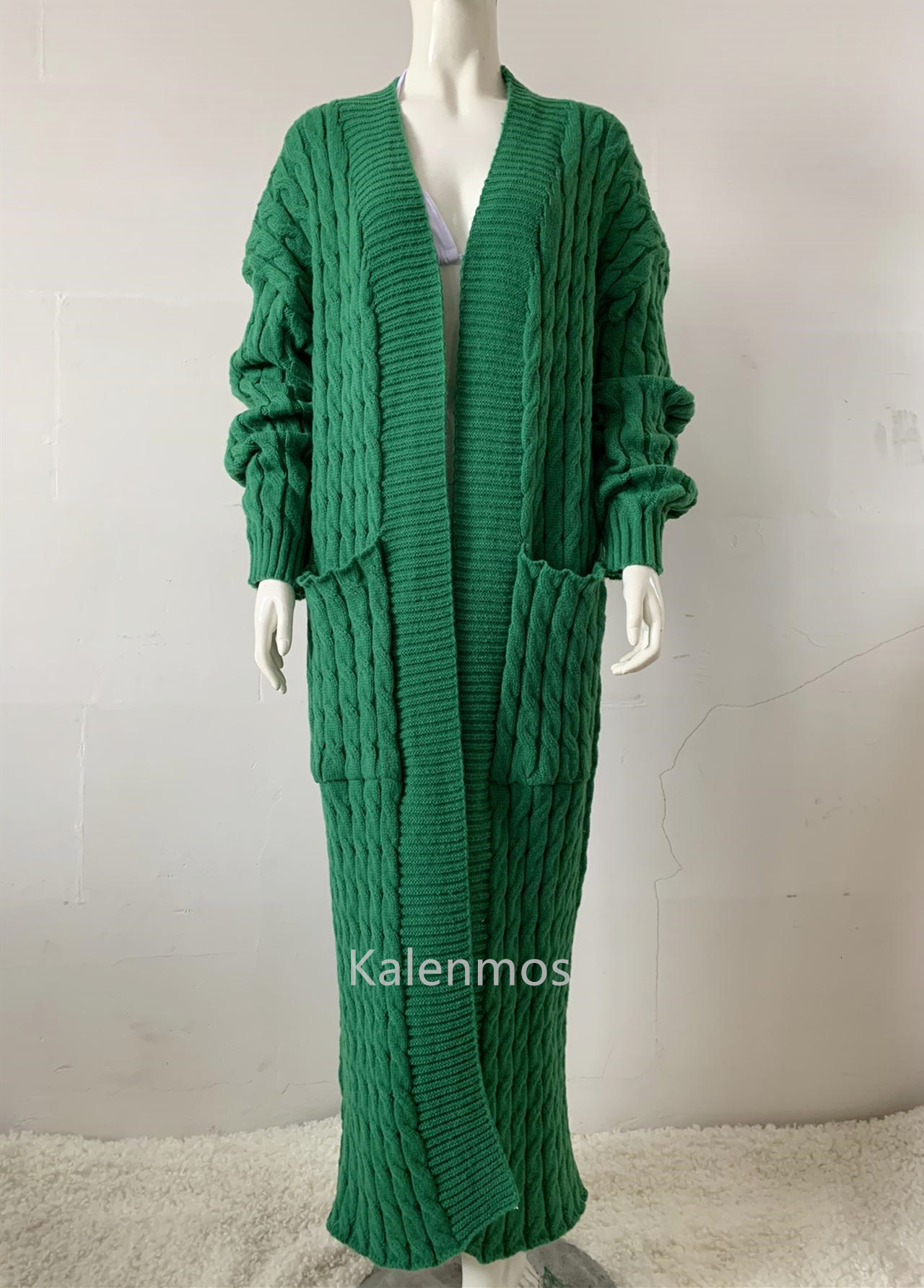 Women's Knits Tees Kintted Cardigan Women Long Jacket Autumn Winter Green Crochet Loose Sleeve Woman Sweater Warm Jumper Causal Cardigans 221117