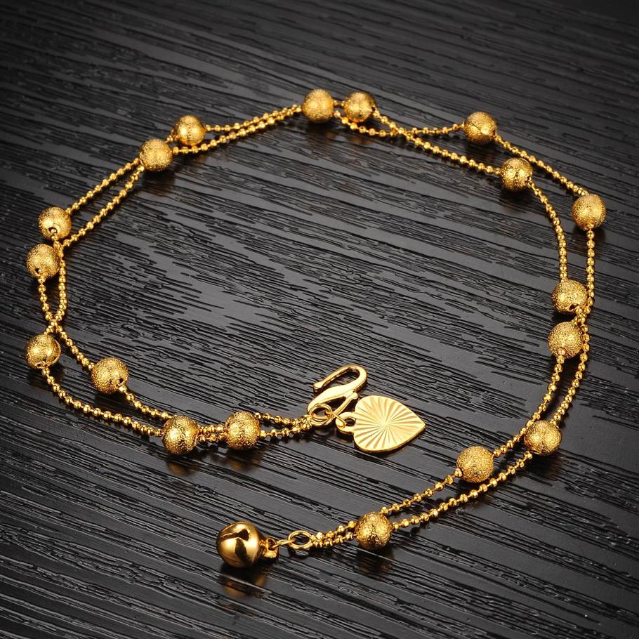 Lucky 18K Yellow Gold Filled Double Beads Chain Anklets Jewelry Women Gift232l