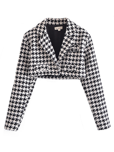 Women's Suits Blazers BlingBlingee Spring Woman Traf Coats Casual Crop Tops Three Buttons Thick Slim Tweed Woolen Houndstooth Jacket 221117