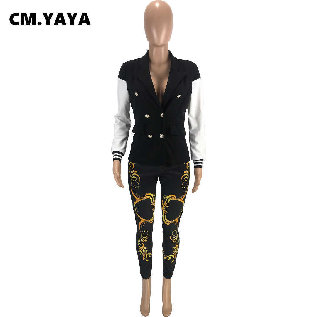 Women's Suits Blazers CM.YAYA Women Baseball Style Notched Neck Double Breasted Long Sleeve Patchwork Blazer Tops T221027