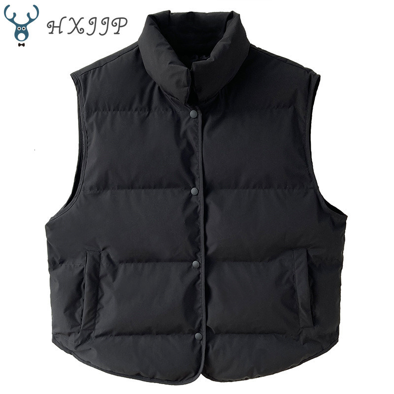 Women's Vests HXJJP Down Cotton Sleeveless Jackets Women Short Puffer Inflatable Vest Autumn Winter Loose Outerwear Bread Waistcoat 709 221117