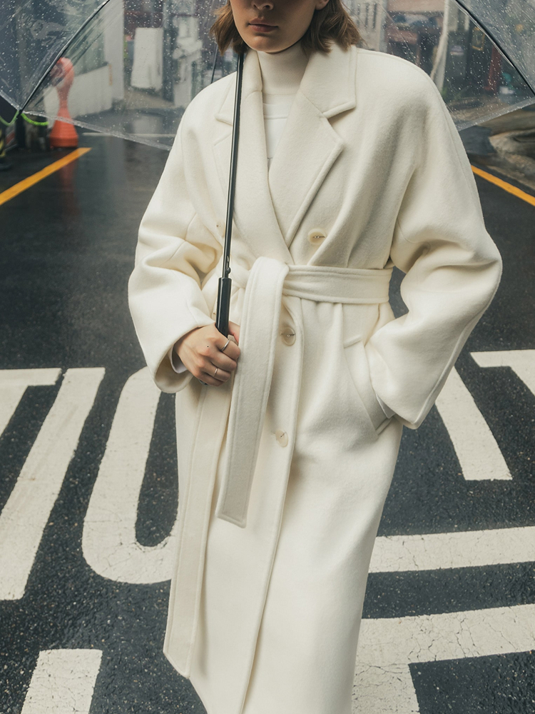 Womens Wool Blends Winter Women Elegant Long Woolen Coat With Belt Solid Casual Double Breasted Chic Outerwear Ladies Overcoat Female Clothes 221117