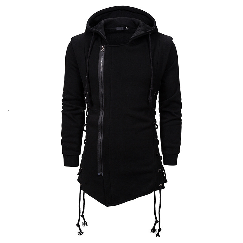 Mens Hoodies Sweatshirts Streetwear Fashion Hooded Loose Coat Zipper with Side Lashing Crossed Plus Size Sweatshirt 221117