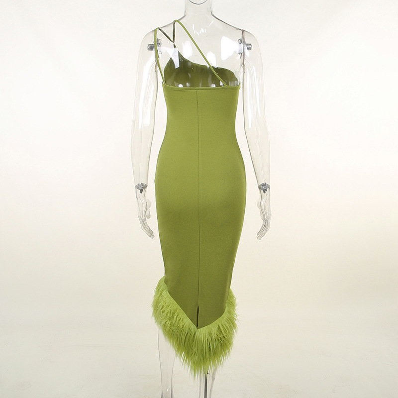 Women Casual Dresses Sleeveless Halter Fringe Tassel Hem Bodycon Midi Dress