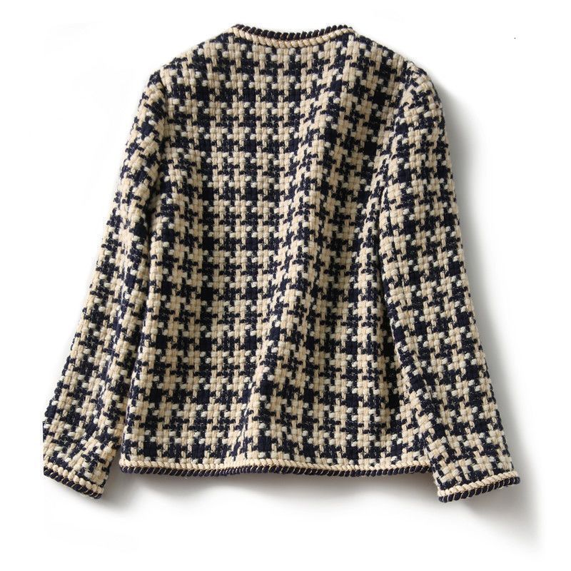 Womens Suits Blazers Houndstooth Tweed Blended Vintage Jacket Short Coat Korean Fashion Long Sleeve Winter Clothes Jackets For Women 221117