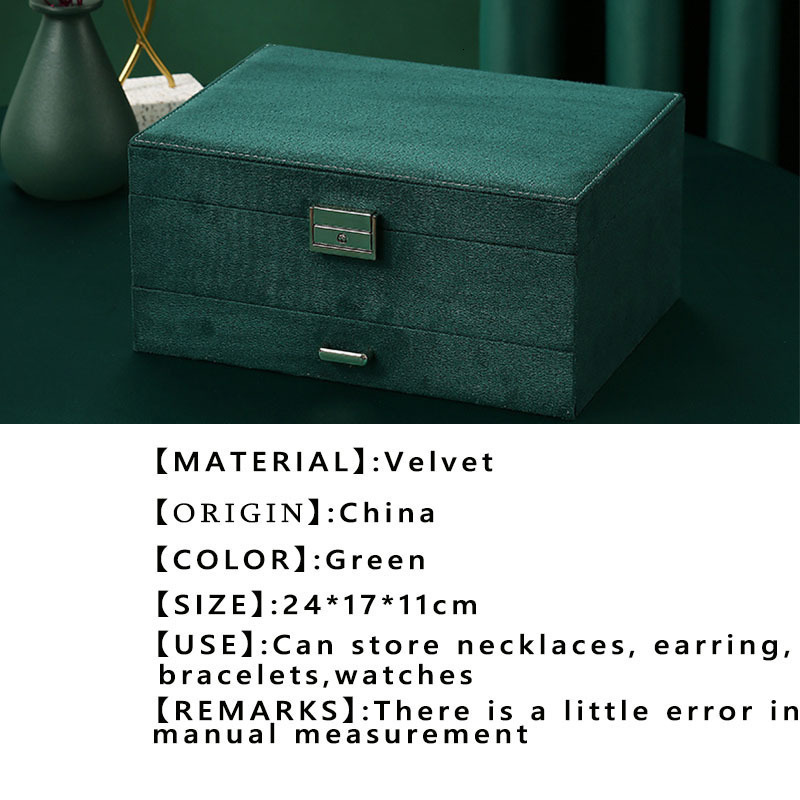 Green 3-Layer Flannel Jewelry Organizer Box Necklaces Earrings Rings Display Holder Case for Women Large Capacity With Lock 220718