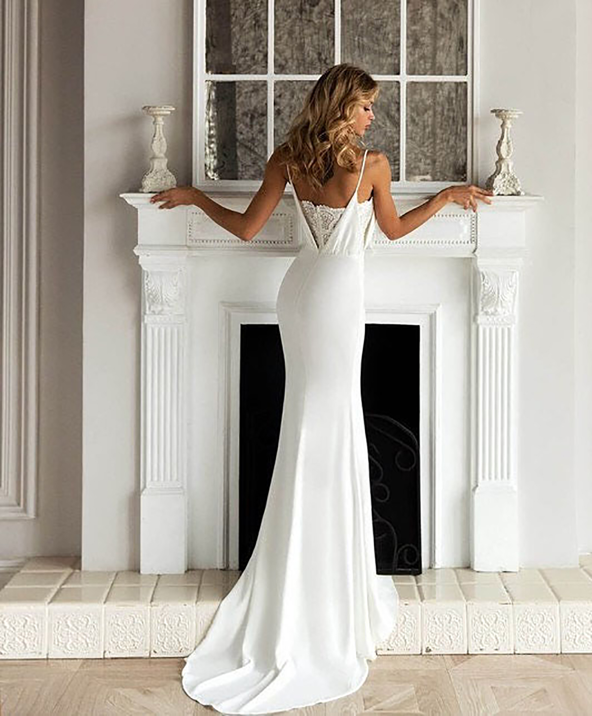 Elegant Mermaid Wedding Dress Unique Neckline Design Thin Shoulder StrapLace Applicant Satin Court Gown Plus Size Simple Bride Gown Vestidos De Novia