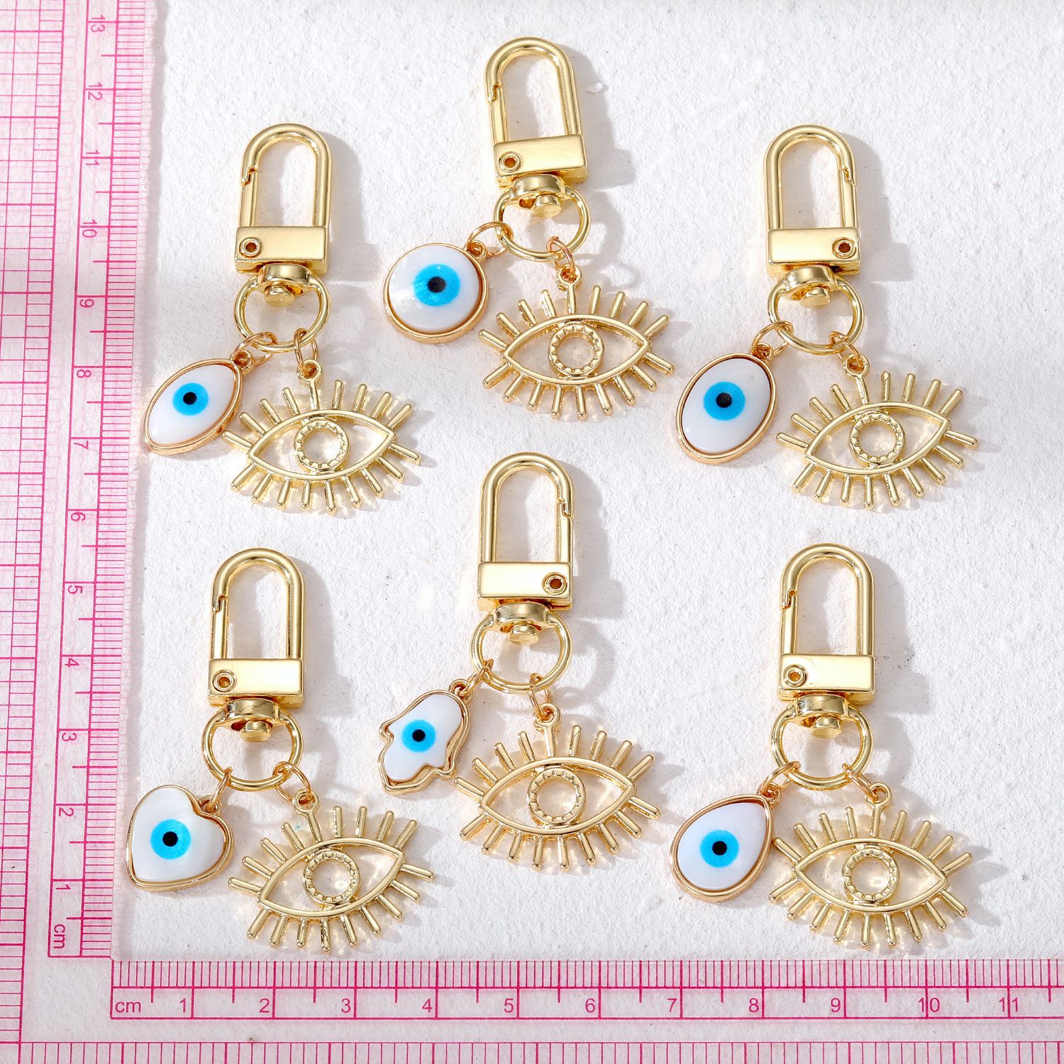 Shell Heart Evil Eye Hamsa Hand Keychain Key ringS Blue Eye Bag Car Bag pendant KeyRing Accessory