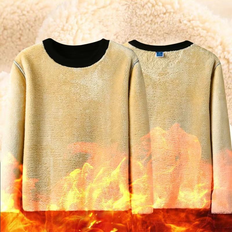 Mens Hoodies Sweatshirts Autumn Winter Fleece Thick Solid Color Bunched Sleeves Coldproof Warm Clothes Oneck Loose Hoodless Top M5xl 221117