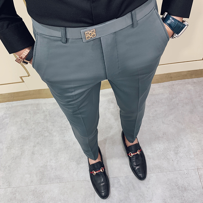 Mens Pants Spring Korean Slim Fit Casual Ankle Length Streetwear High Quality Black Gray Dress Suit Pant Man 221117